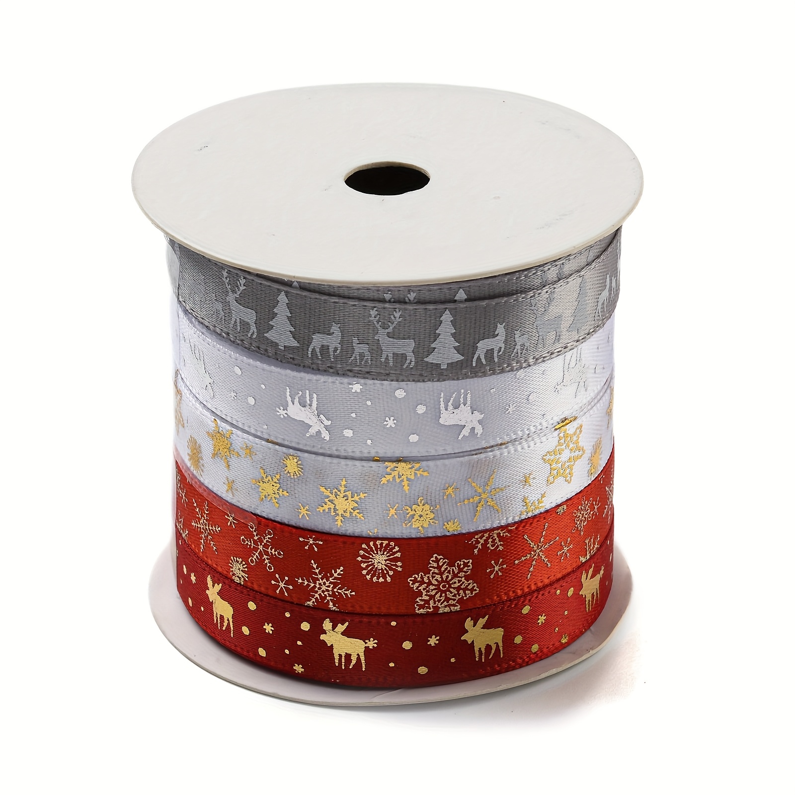 Image of 10m/1roll 5colors Hot Stamping Christmas Polyester Ribbons Set, For Gift Wrapping, Mixed Color, 3/8 Inch(9.5mm)