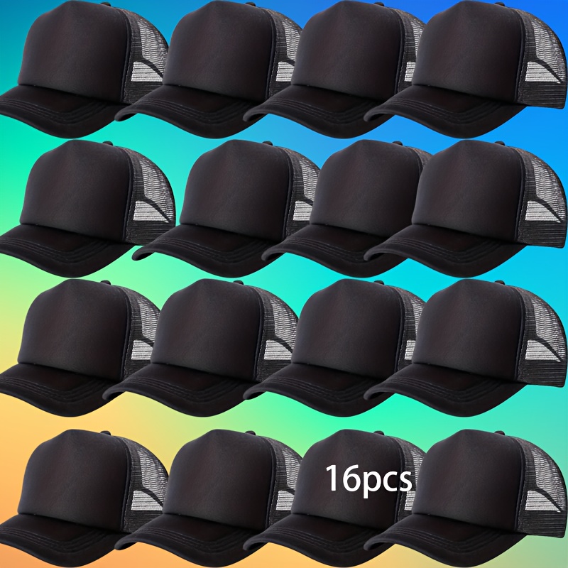 TEMU 16 Customizable Printed Baseball Caps, Blank Mesh Caps, Made Of Polyester Fabric, Trucker Hats, Personalized With Text, Photos, Or Logos |