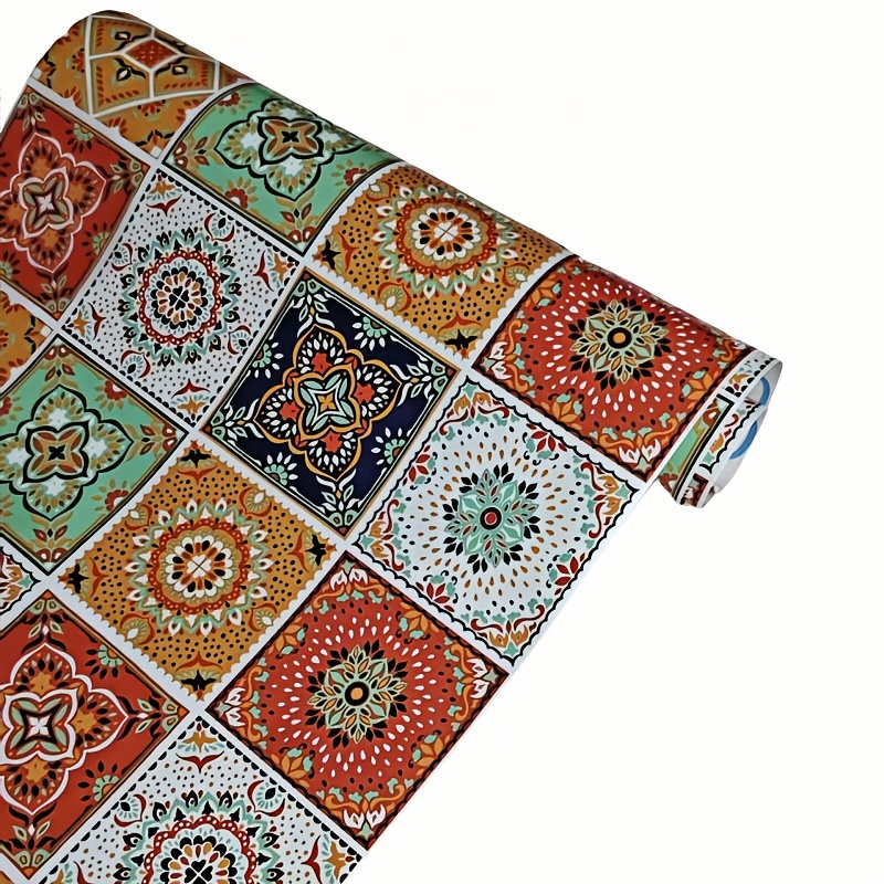 TEMU Boho Wandtapete Abzieh- und Klebefolie Bohemian Fliesen Küchenrückwand Tapete Badezimmer Selbstklebende Dekorationsfolie Entfernbarer