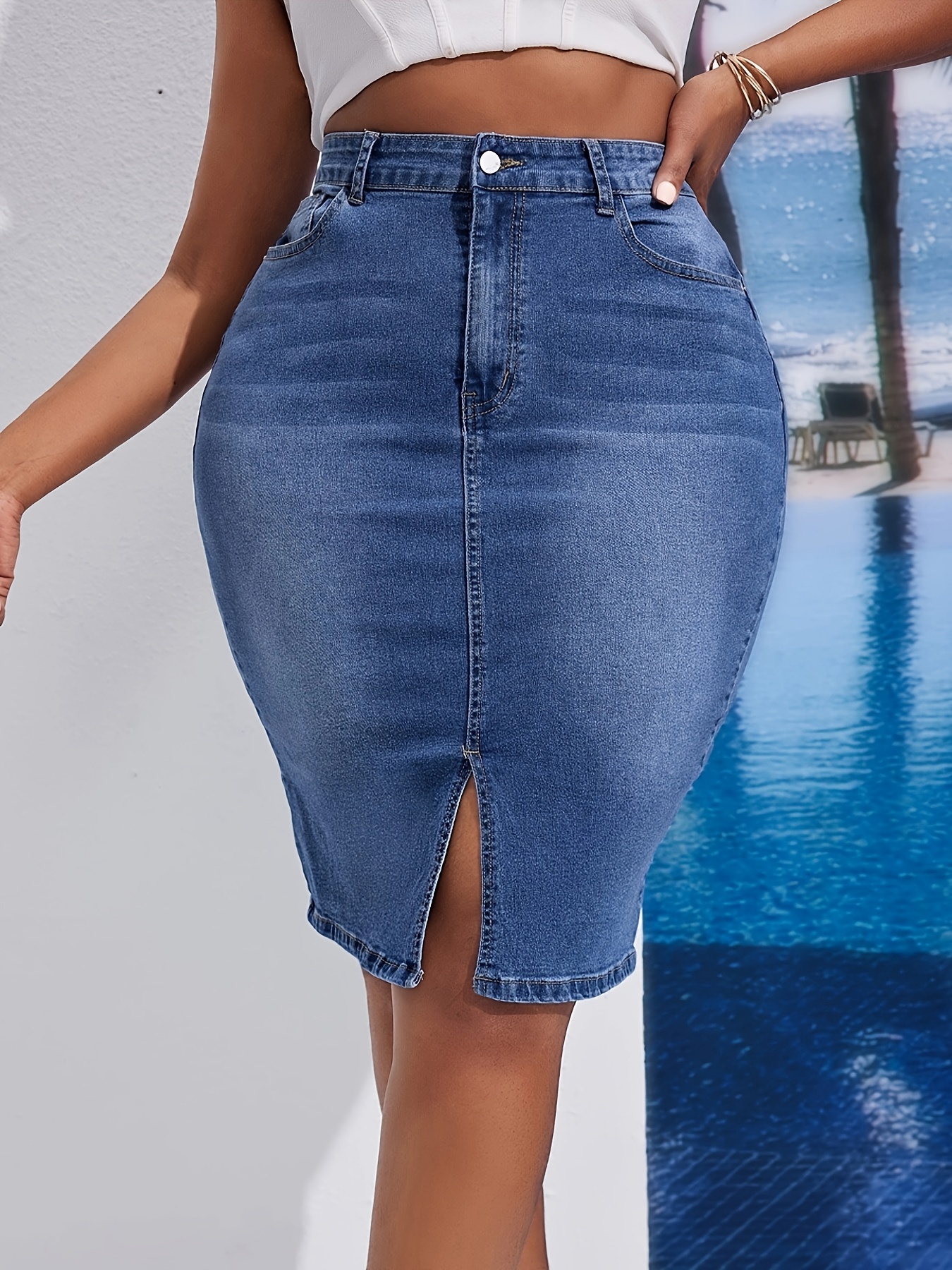 Plus size pencil jean skirt best sale