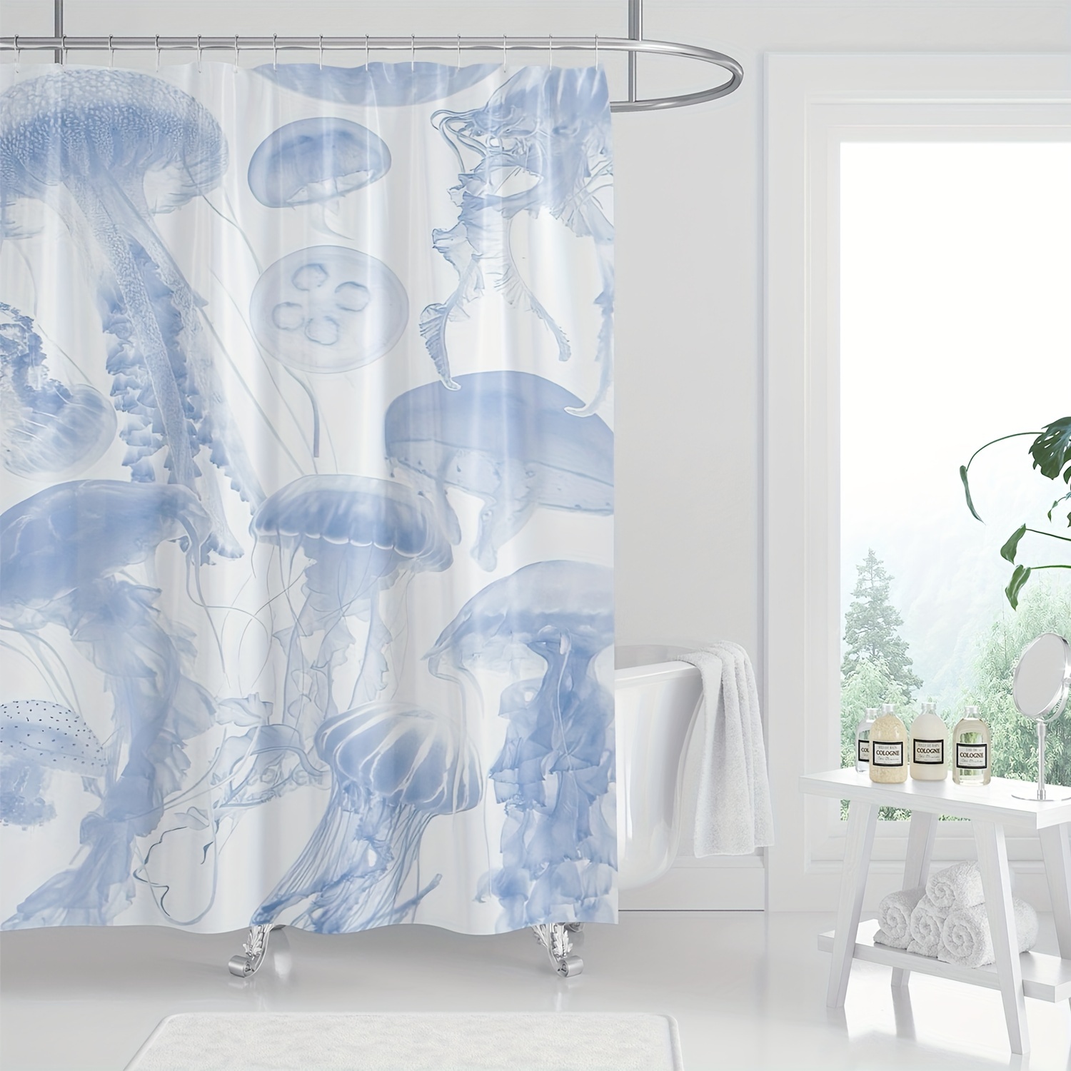 

1pc Ocean Jellyfish Shower Curtain, Modern Style, Digital Print, Fashion Bathroom Decor, Waterproof, Mildew-proof