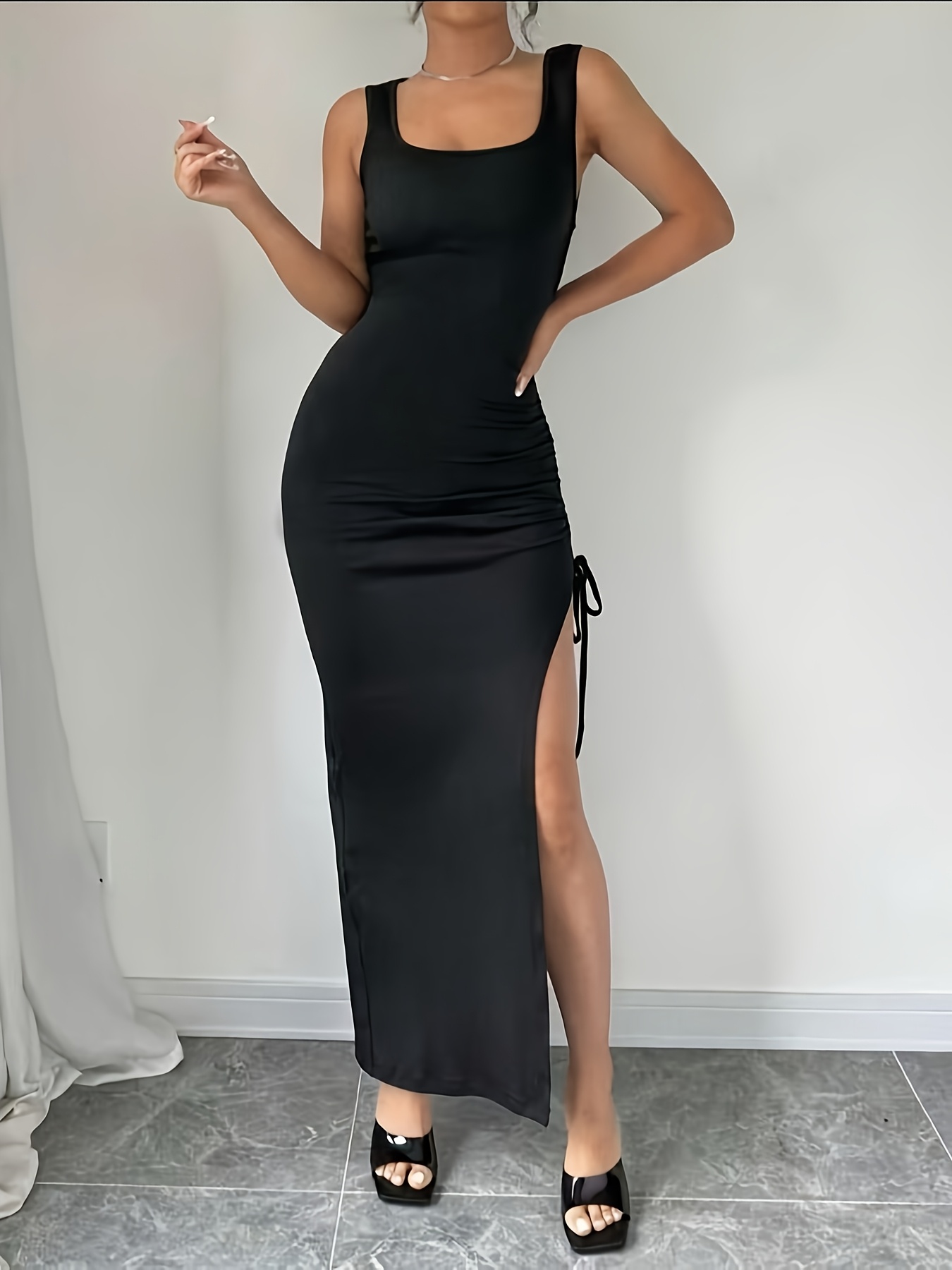 princess polly baby blue dress Law of Attraction Black Bardot Draped Split Maxi Dress – Club L London