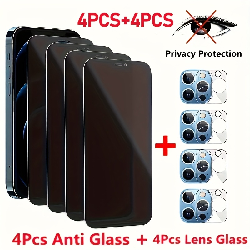 8pcs Full Coverage Anti-Peeping Tempered Glass For iPhone 15/14/13/12/11 Pro Max X XS XR XSMax Glass And Full Covergar Camera Lens Glass For iPhone 11 12 13 14 15 Pro Max X XS XR XSMax Glsas Film 14 15 Plus 9H Glass