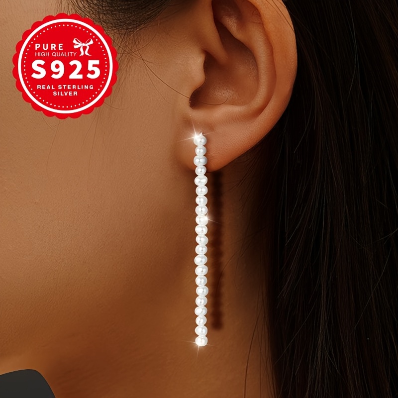 Women's Long Imitation Pearl Tassel Stud Earrings — Exquisite Design