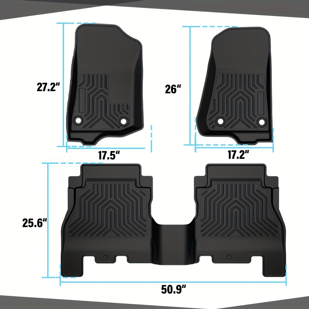 Floor Mats For For Wrangler Jl Unlimited 4-door 2018-2024 (not Fit For Jk Or 4xe) Tpe All Weather Full Cover Protection 3pcs, Black