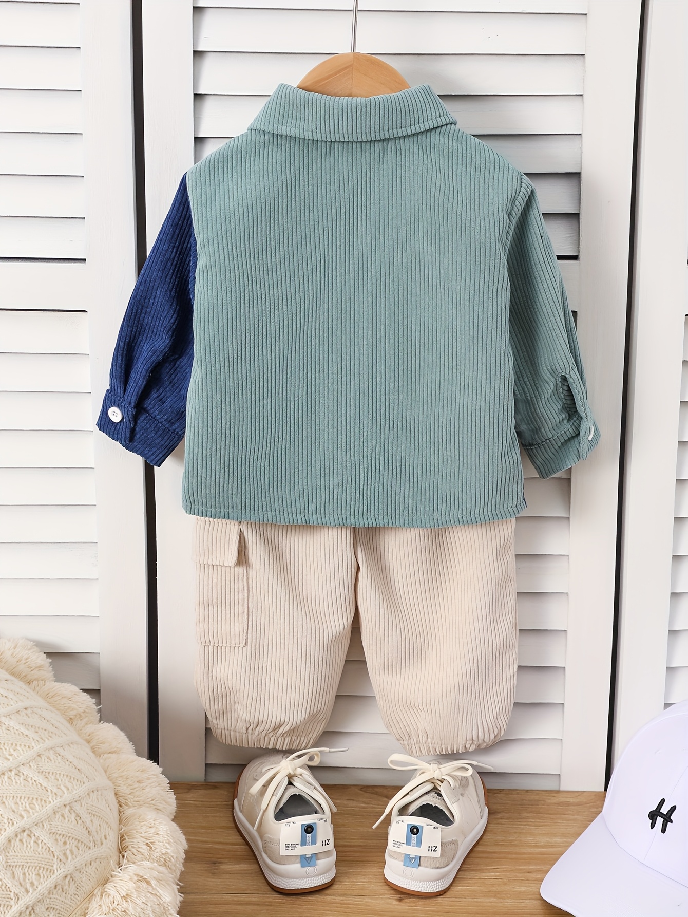 boys autumn     turn collar button long sleeve top peach color elastic waist pants outfit casual two piece set for outdoor Product details 0
