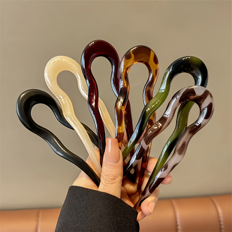 6pcs elegant u shaped hair clips set acrylic vintage style oval design solid color hair accessories for women hanfu cheongsam perfect gift for valentines day mothers day     accessories for cheongsam embellishments