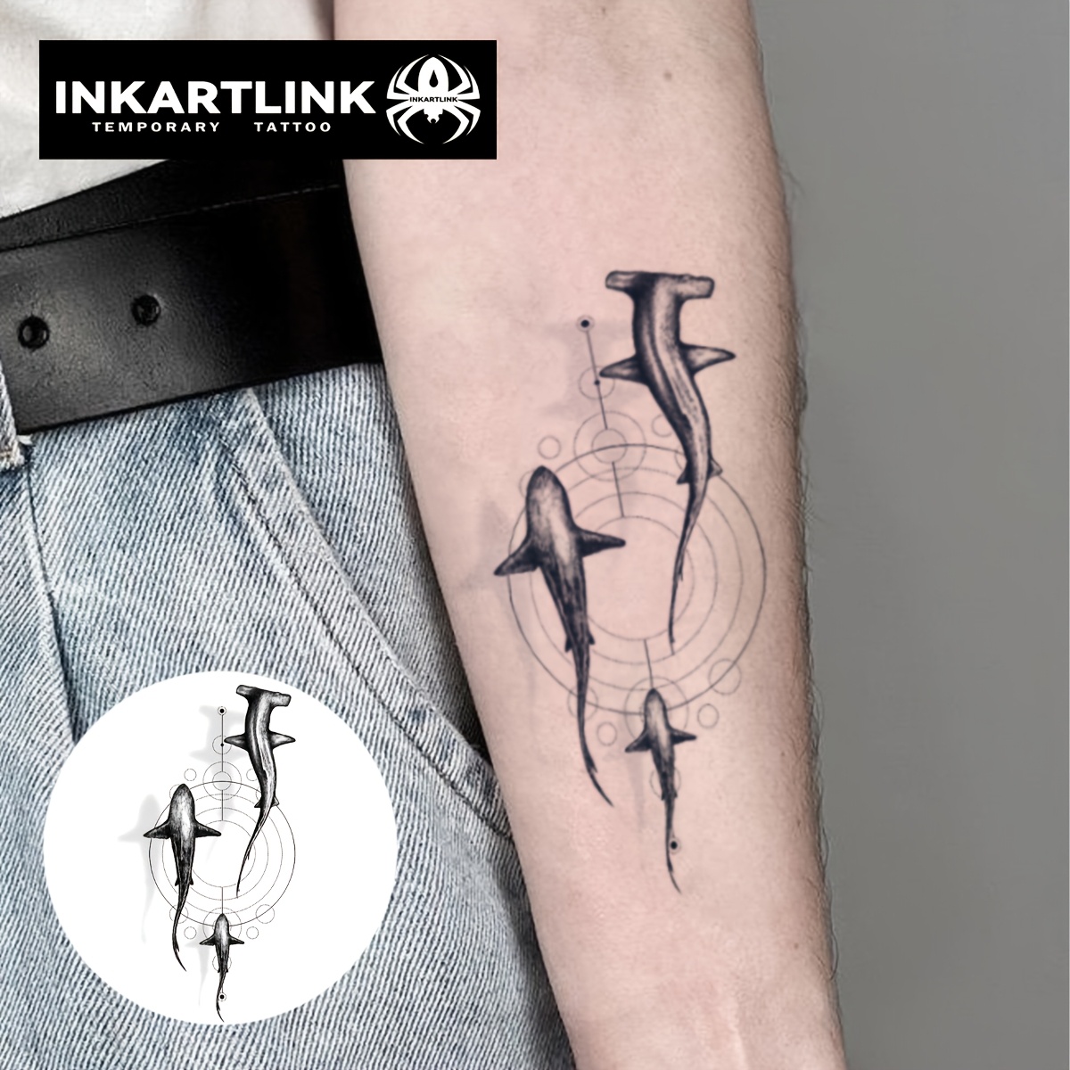 Image of Inkartlink Wavy Shark Temporary Tattoo Sticker 1-2 Weeks Waterproof Realistic Y2k Ocean Aesthetic Matte Relief Music Festival Trendy Item ( New Arrival)