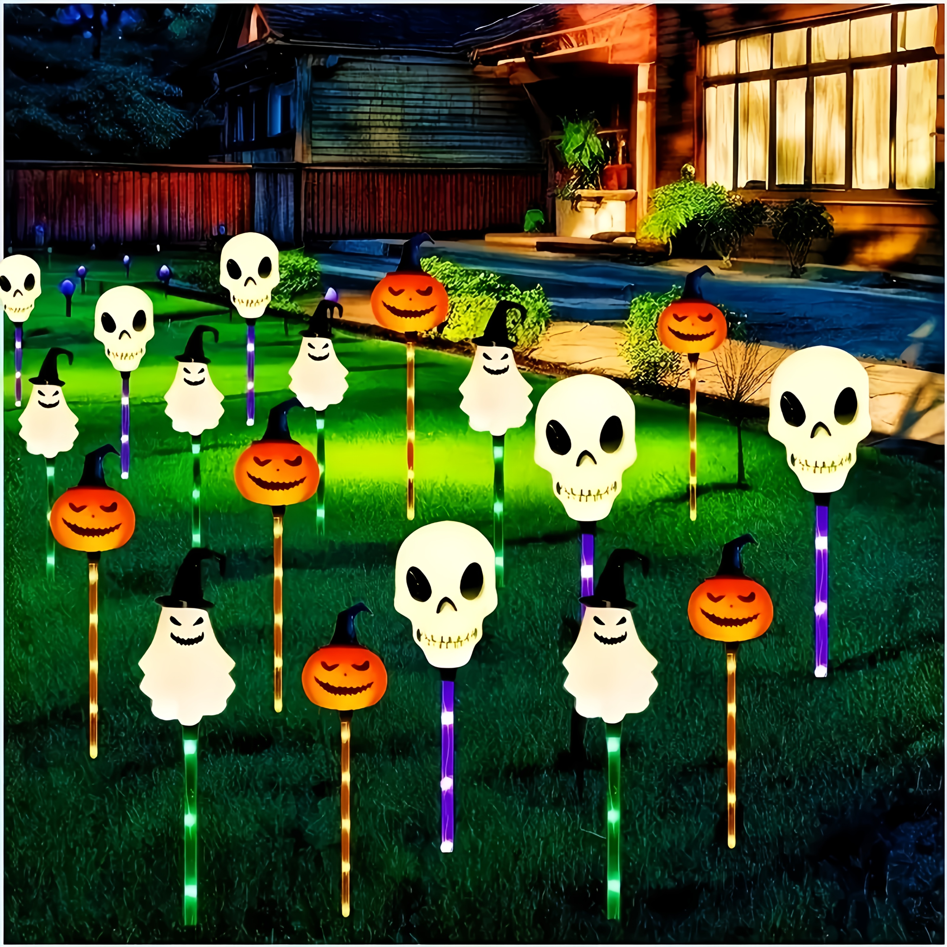 solar 6pcs halloween   lights color changing plug in outdoor waterproof decorative lights suitable for horror parties yard cemetery lawn and   decoration festive outdoor display lights Product details 0
