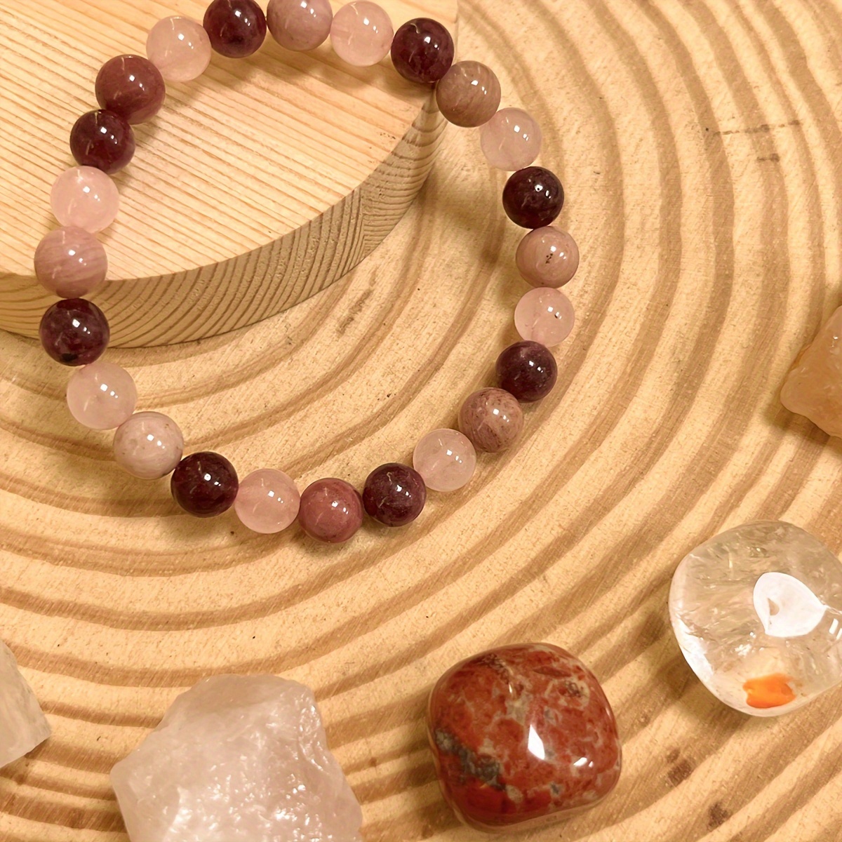 Women's Handmade Rhodonite, Garnet & Rose Quartz Natural Stone Bracelet