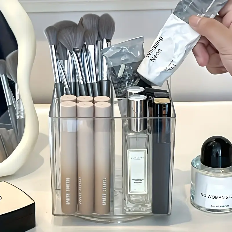 1pc storage for makeup rotating makeup brush bucket makeup storage box pen holder multifunctional desktop storage box dressing table storage desktop storage stationery storage office storage bedroom storage transparent plastic rotatable Product details 2
