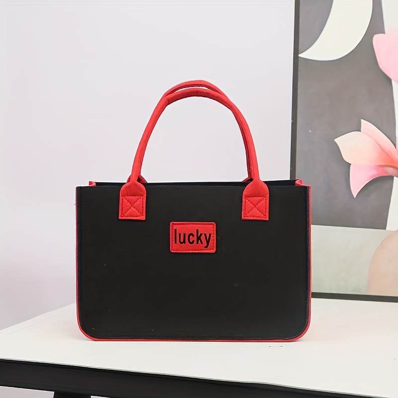 Image of New Felt Tote Bag Open Felt Shopping Bag, Easy To Carry Felt Tote Bag, Handmade Storage Felt Tote Bag, Color Block Bag