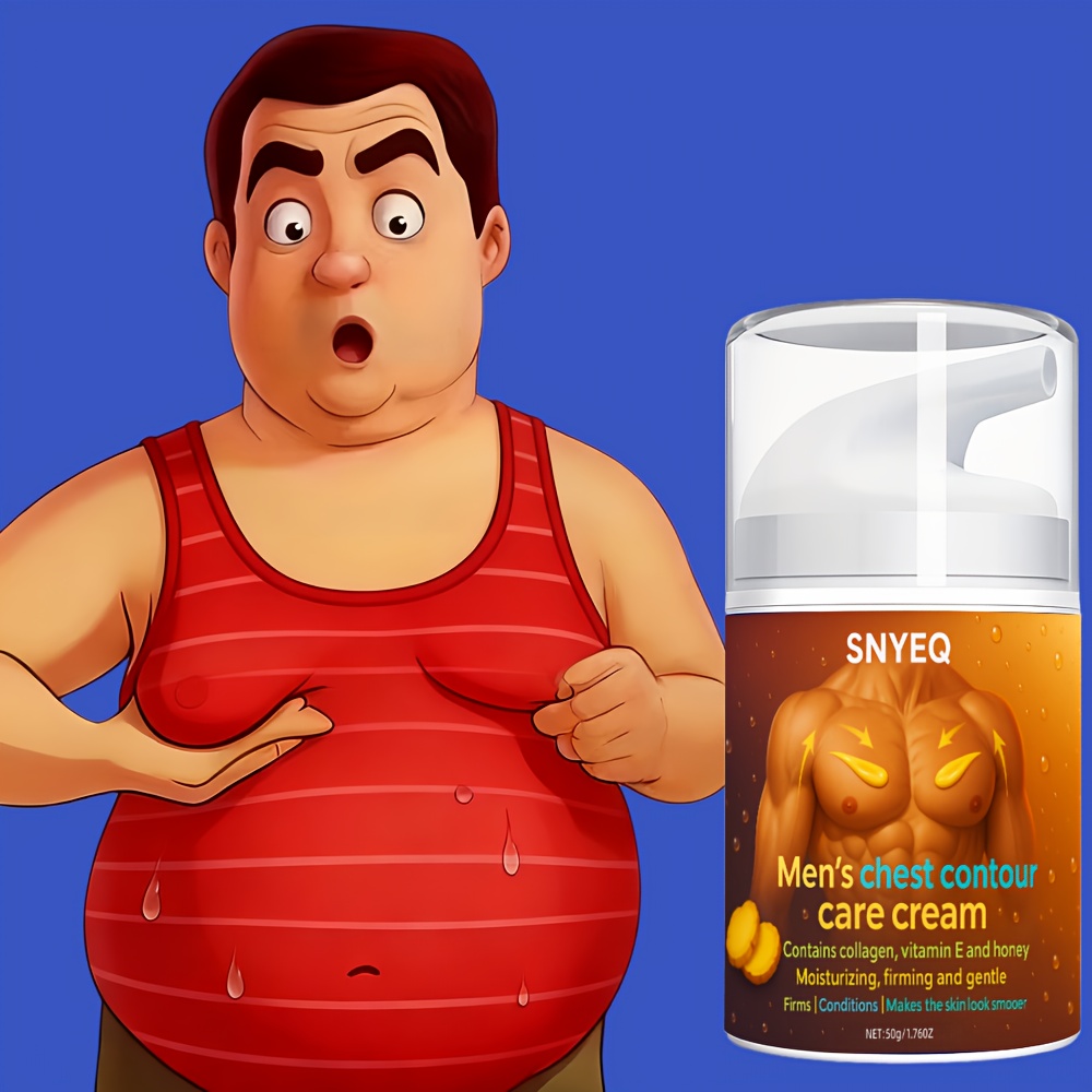 50g Men's Chest Contour Massage Cream with Vitamin E, Collagen & Honey - Natural Firming & Lifting Gel for Pectoral, Sensitive Beige, Toning, Quick-Absorbing Moisturizer, Male Breast Lift & (All Beige Types)