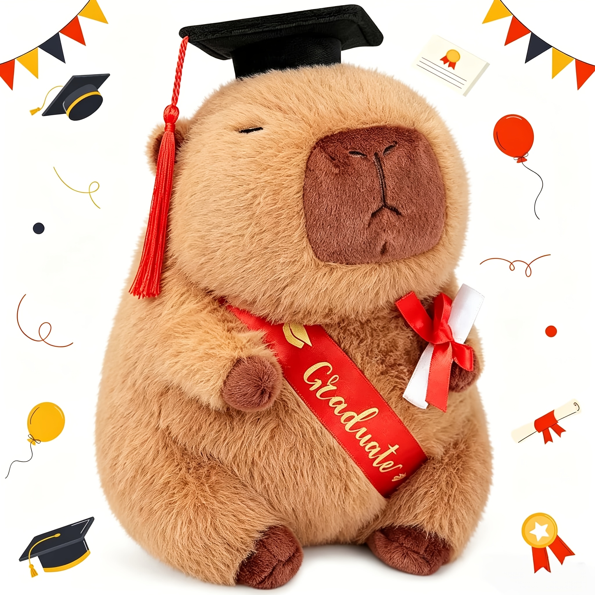 Image of Graduation Capybara Plush Gift Set, Stuffed Animal Capybara With Graduation Gown & Cap, Soft Cuddly Plush Toy For Him Her - Perfect Birthday Christmas Graduation Gift For Kids, Students,