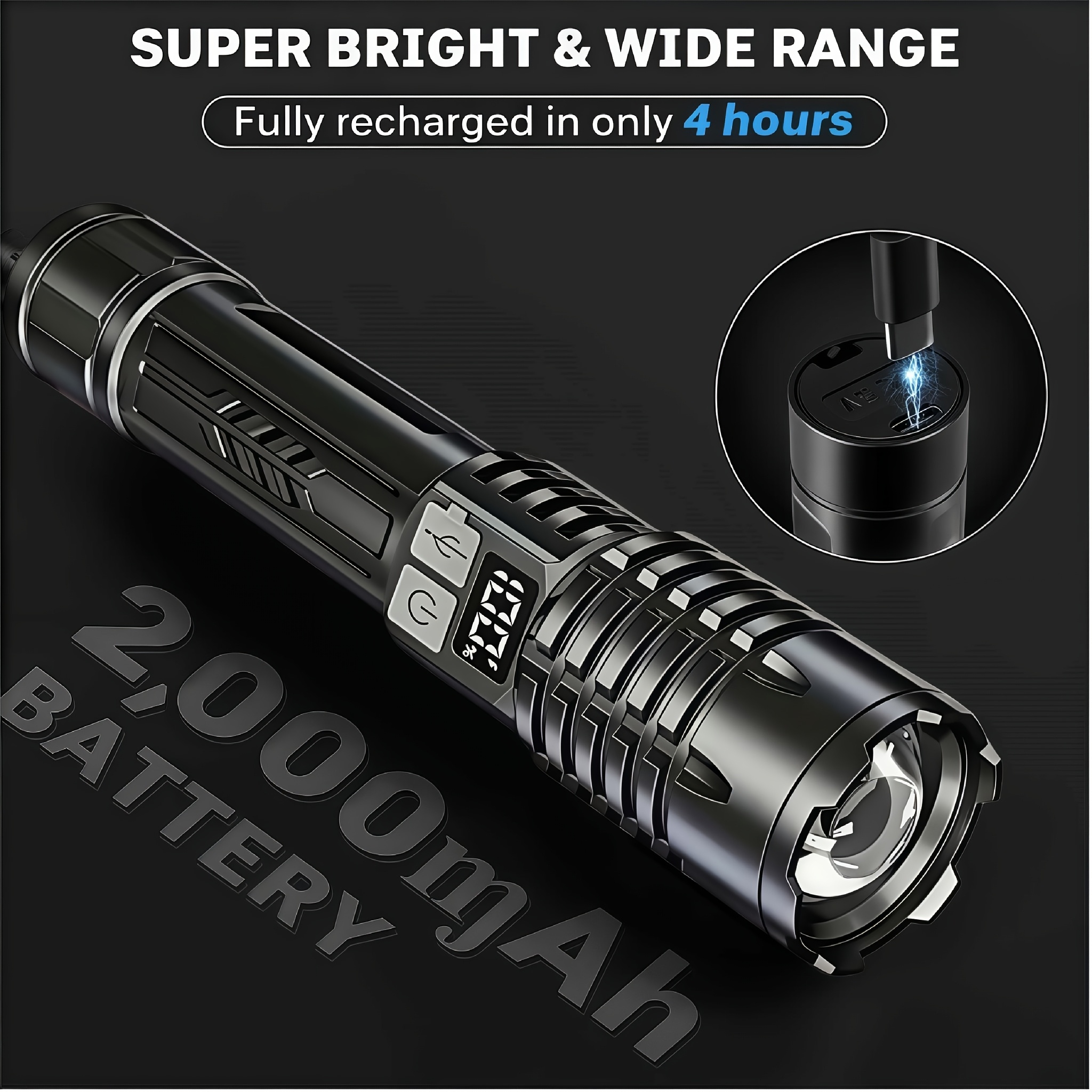 4-Pack Tactical Survival Kit Must Have: Super Bright Rechargeable LED Flashlights Set, Zoomable Spotlight & USB Charging For Emergency Preparedness, Power Outage Supplies, Camping Gear, Perfect Men Gifts