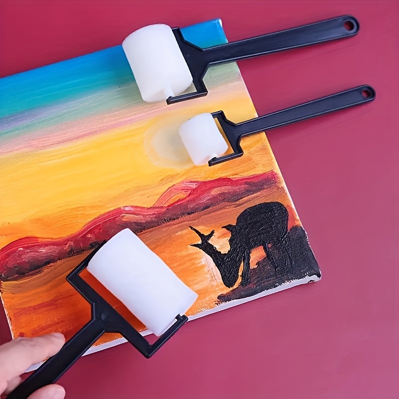 

3pcs/set Creative Paint Flat Sponge Rollers With Long Handles, Art Supplies Painting Tools Roller Printing And Doodling