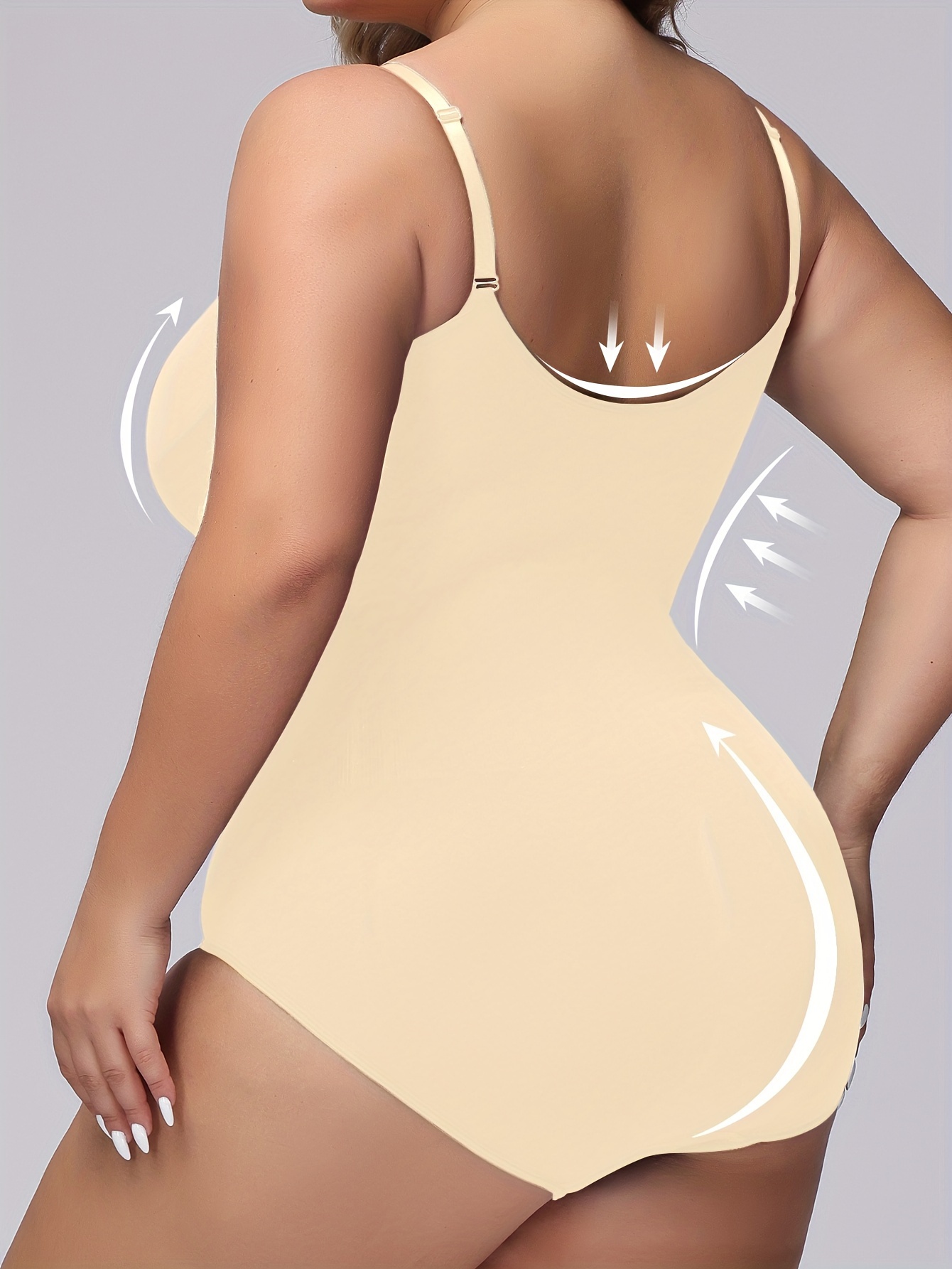 Women's Plus Simple Shapewear Bodysuit, Plus Size Solid Seamless Tummy Control Slimming Adjustable Body Shaper