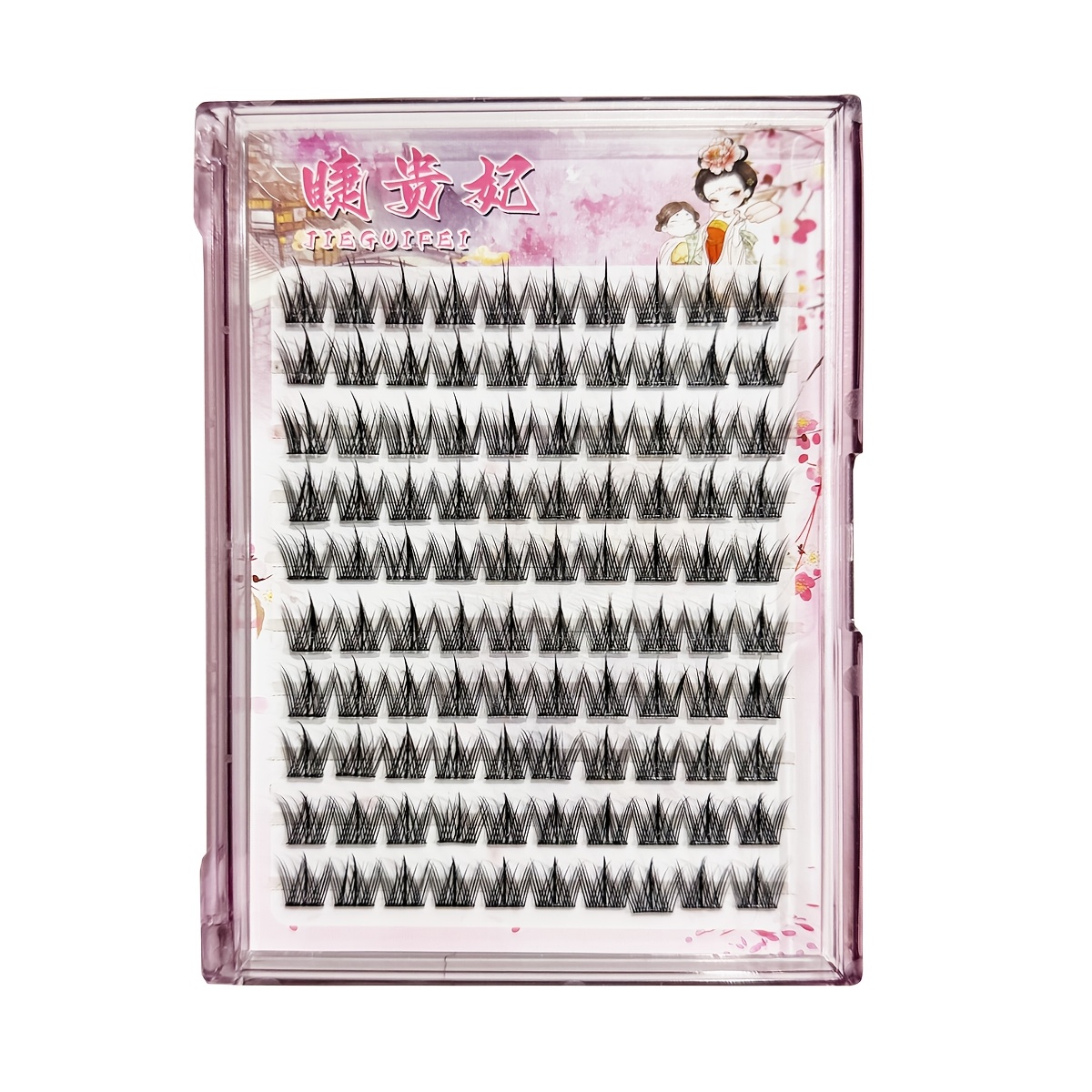 Image of 100 Clusters Of Self-adhesive Eyelash Clusters, Curly And Lengthening, Dog Style, 12mm, Thickening, Thin Band Lashes For Self-extension And Eye Enlargement