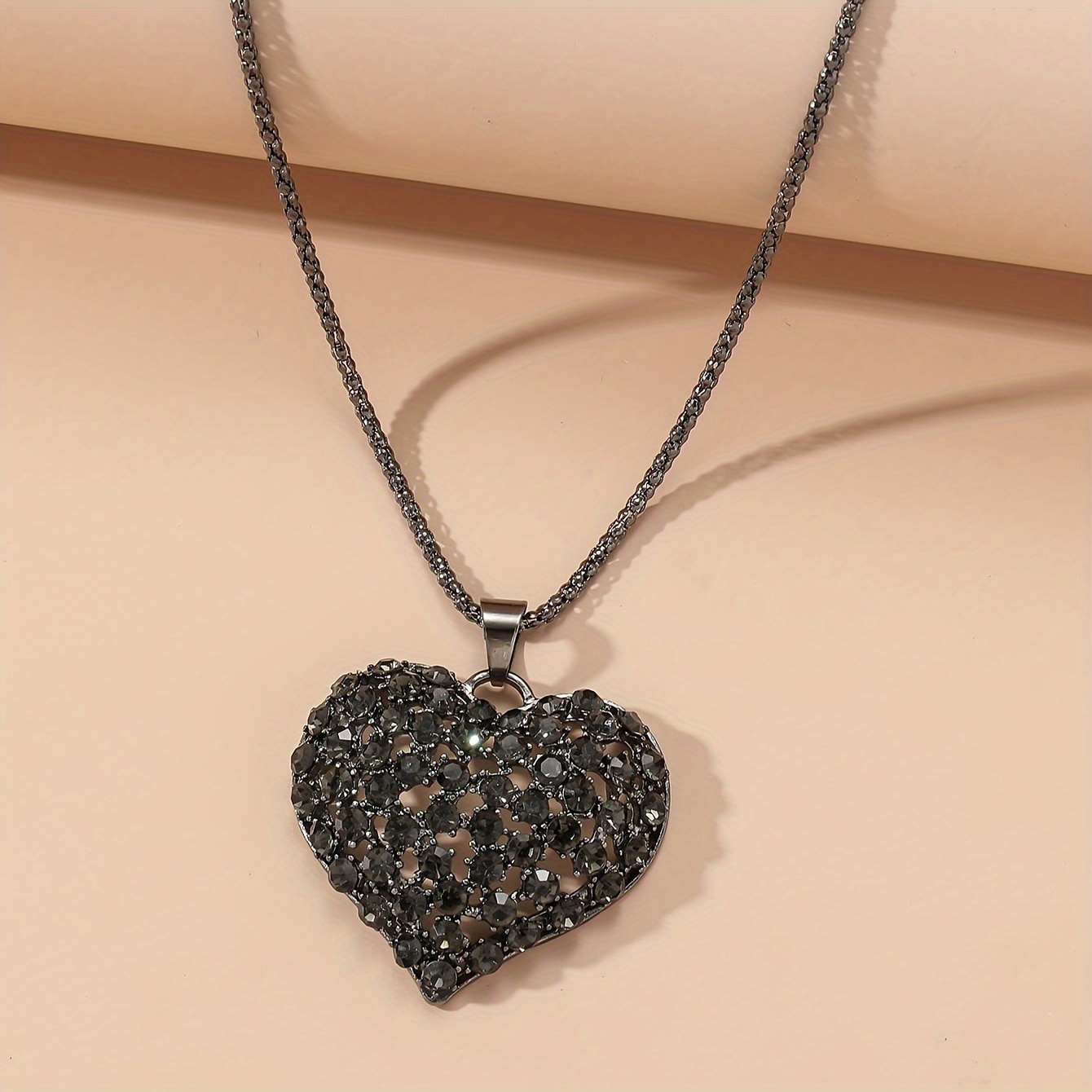 elegant rose golden hollow heart pendant necklace with sparkling rhinestones vintage inspired alloy long sweater chain ideal for   gifting march birthstone jewelry gift jewelry sparkling jewelry sophisticated design charm necklace gun   size 11