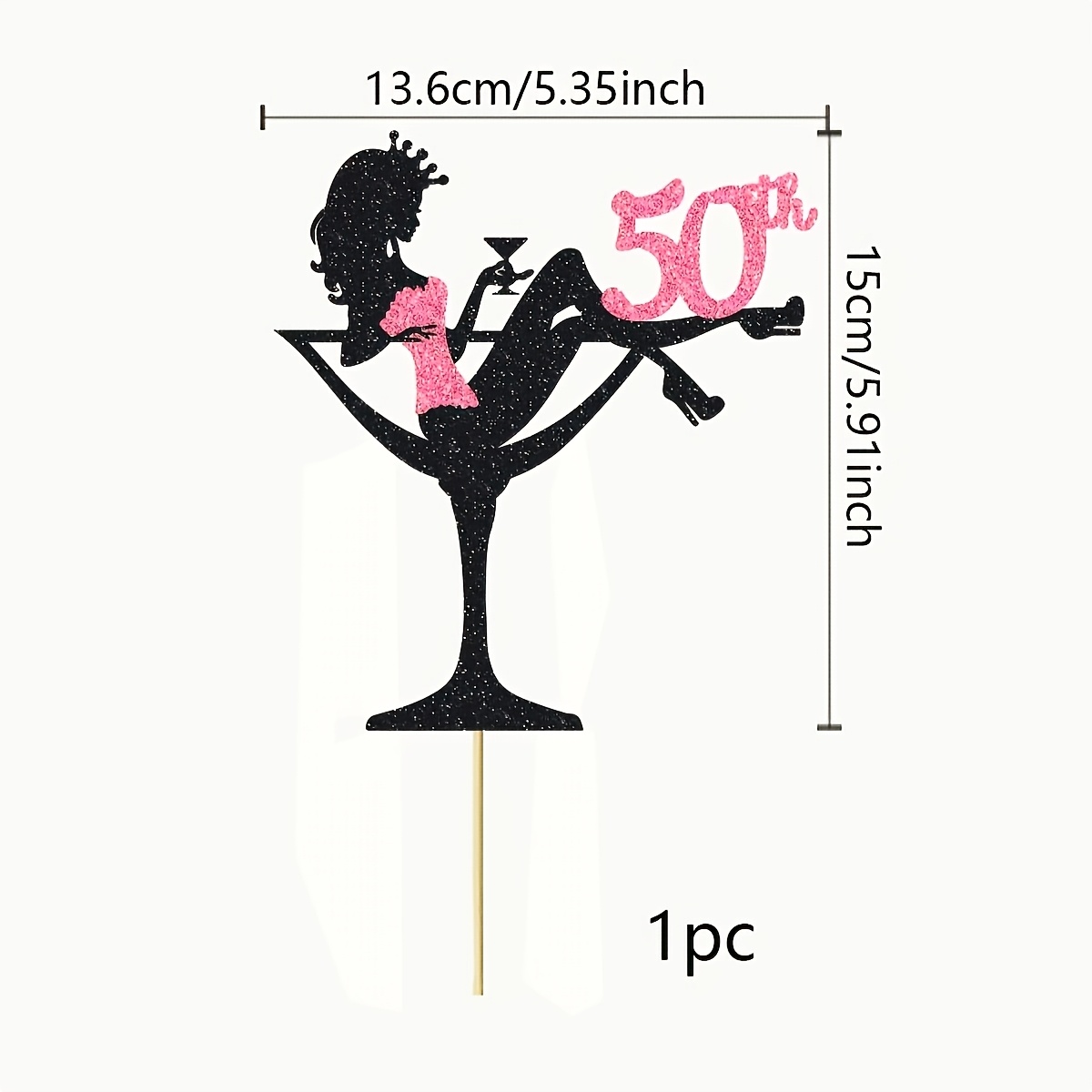1pc Pink Glitter 50th Birthday Cake Topper, Fabulous Fifty Party Decoration, Sexy Martini Glass Cake Decor For Women, Cheers To 50 Years Birthday Party Supplies,halloween, Christmas