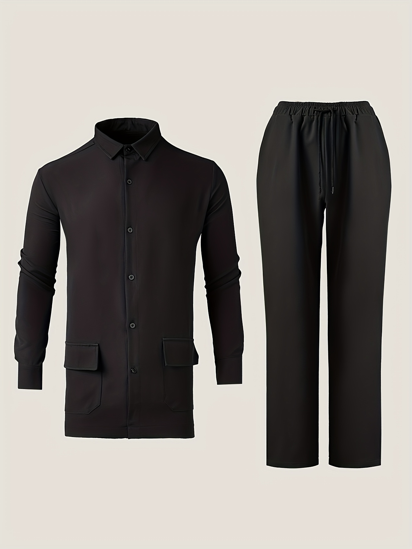 Men's Dashiki 2pcs Suit, Turn- Collar, Single-Breasted Button, Pocket Design Shirt, Drawstring Elastic Waist Long Pants, Suitable for Weddings, Dates, Birthdays, Parties, Celebrations, Commuting Office Men's Clothing