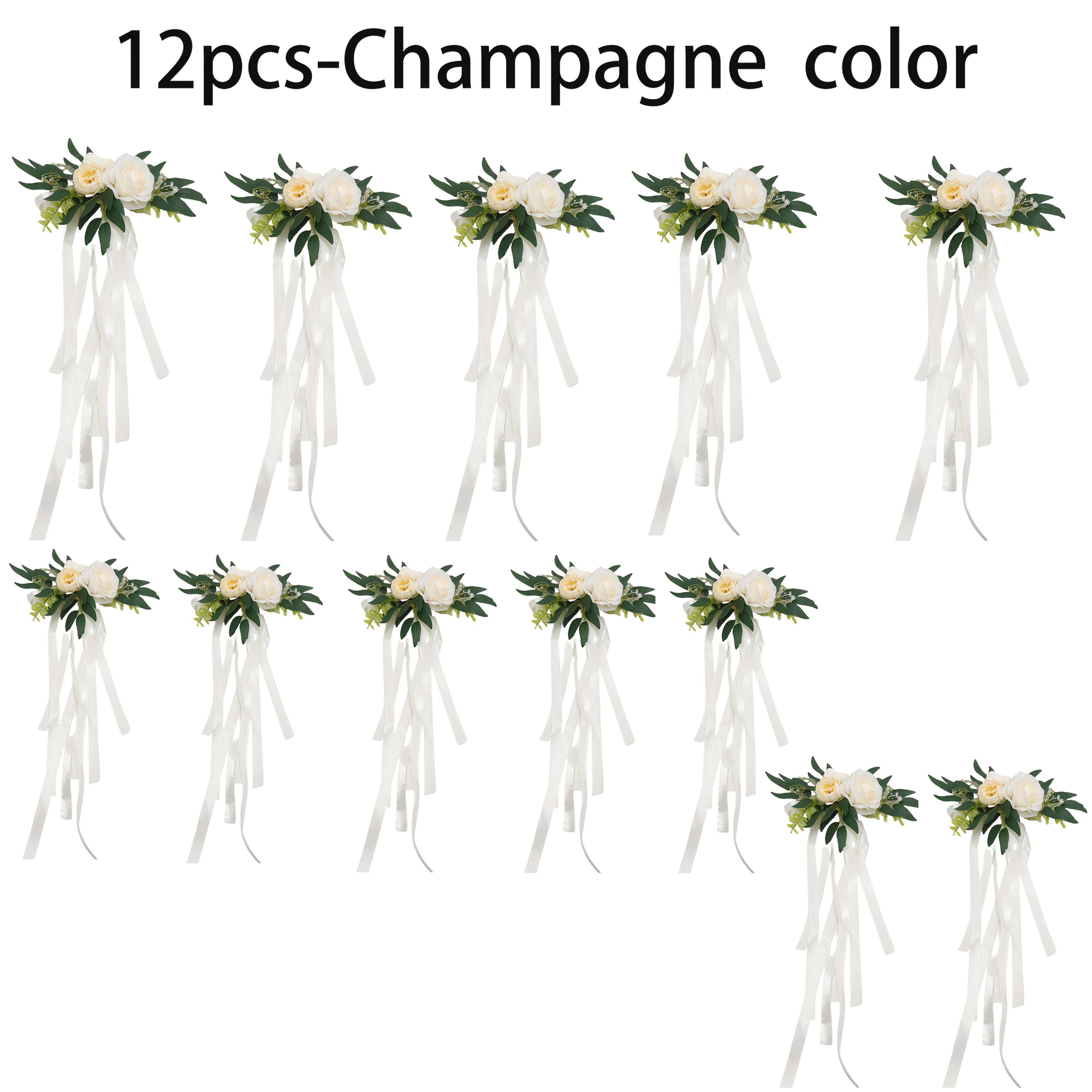 TEMU 12pcs Artificial Simulation Wedding Chair Back Flower Decoration Set, Suitable For Wedding/party/event Decorations, Used For Wedding Chair