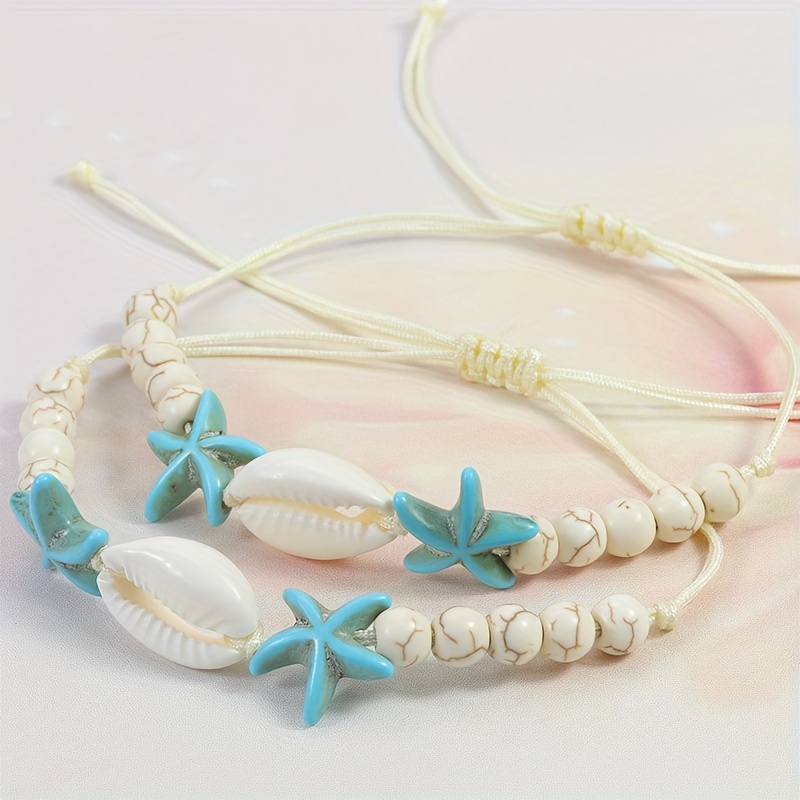 

12pcs, Hawaiian Sea Starfish Shell Bracelet, Beach Surf Bracelet, Adjustable Bracelet, Suitable For Hawaiian Party Birthday Gift Anniversary Gift