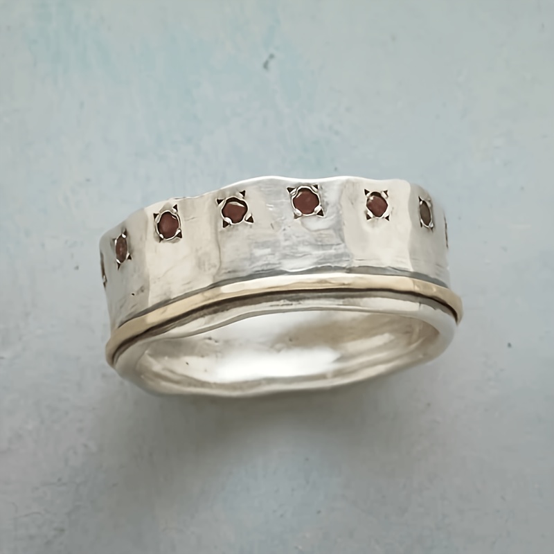 Women's Retro Distressed Two-Tone Wide Band Ring