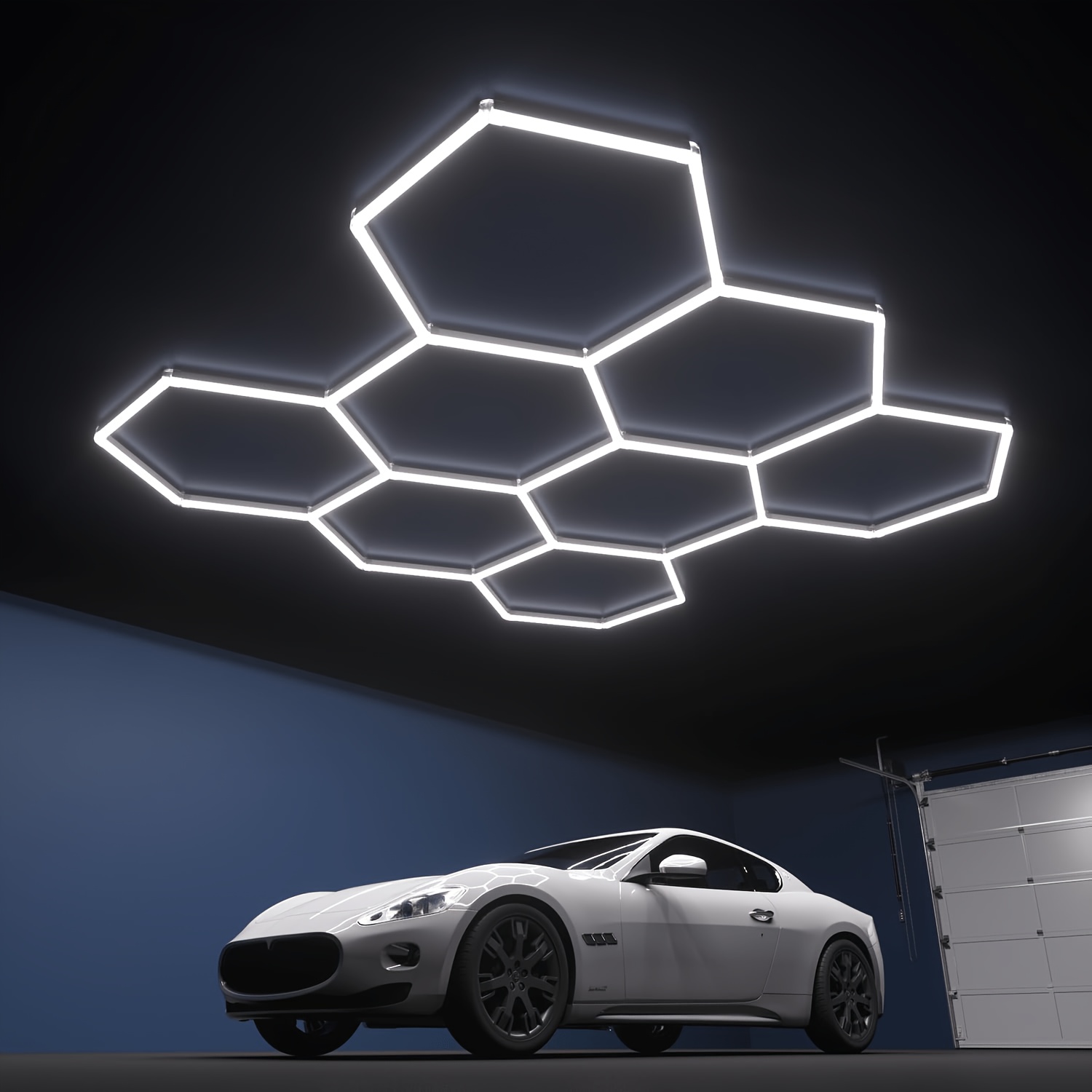 Image of Hexagon For Garage Lights Hexagon Led Lights 8 Grid 245w 24500lm Honeycomb Lights Ceiling For Garage, Warehouse, Car Detailing Shop, Exhibition Hall, Class: D
