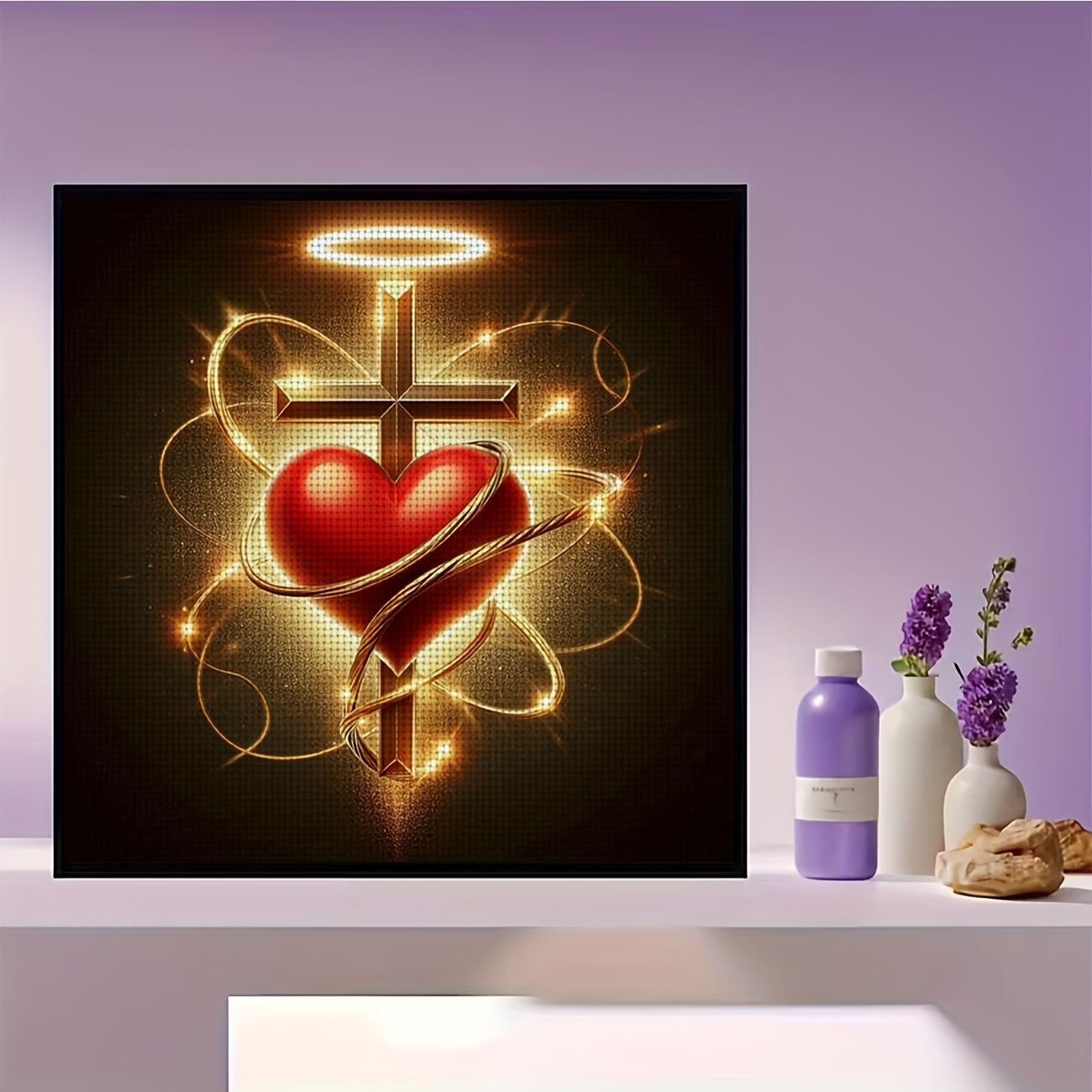 Cross-Stitch Kit Featuring Red Heart Wrapped in Crosses