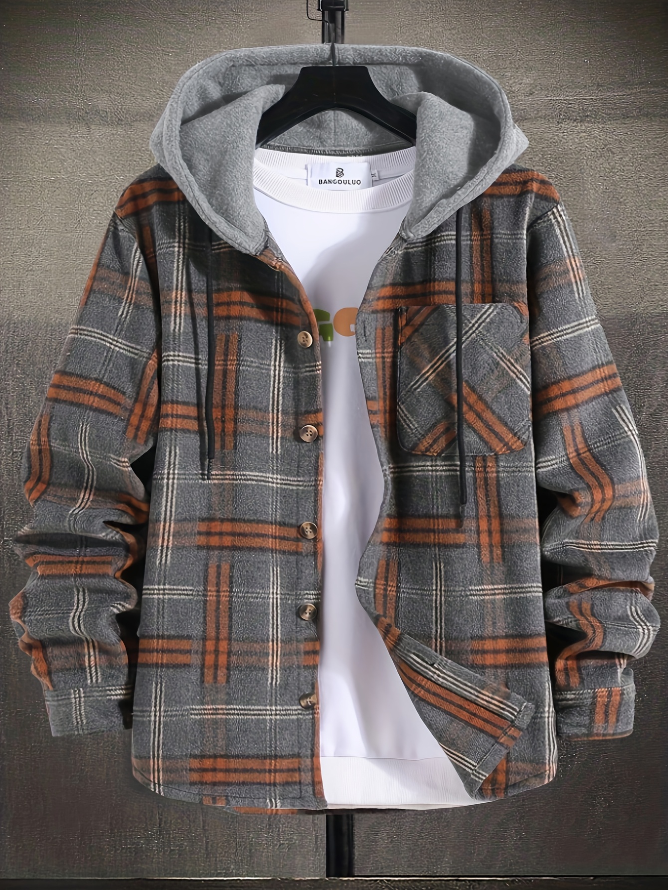 Christmas Gifts for Men: a Casual Plaid Hooded Color-Blocked Harajuku-Style Faux Two-Piece Long-Sleeve Jacket
