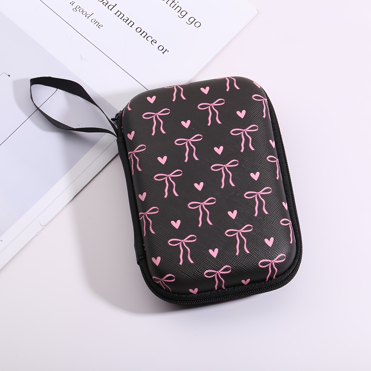 TEMU Elektronische Aufbewahrungsbox Rosa Herz Schleife Mode Organizer Tasche für Datenkabel, USB-Sticks, Kopfhörer und digitale Produkte