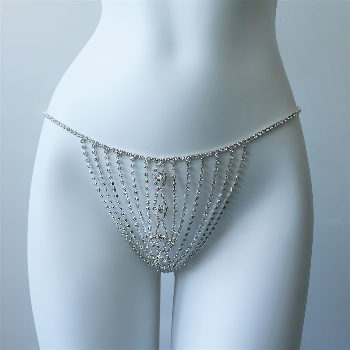 Boho Rhinestone Underwear Silver Chain Crystal Thong Panties
