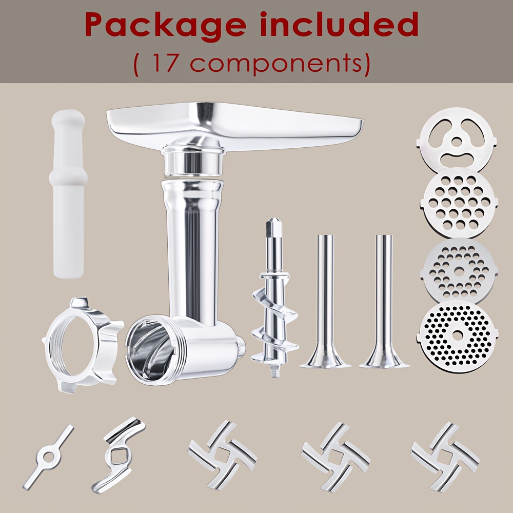 compatible for stand mixers meat grinder attachment with 4 grinding plates 2 sausage stuffer tubes heavy duty stainless compatible with ka mixers attachment only ideal for small business Product details 3