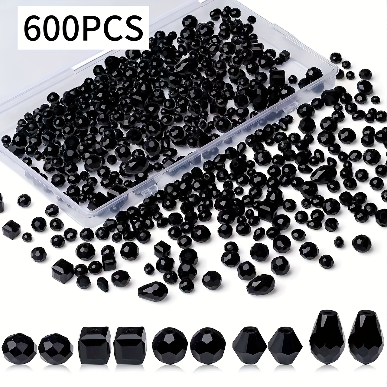 E-shop 300 Stück/600 Stück Lackierte Glasperlen-Set – Verschiedene Formen mit facettierten runden, quadratischen & tränenförmigen Kristallen für