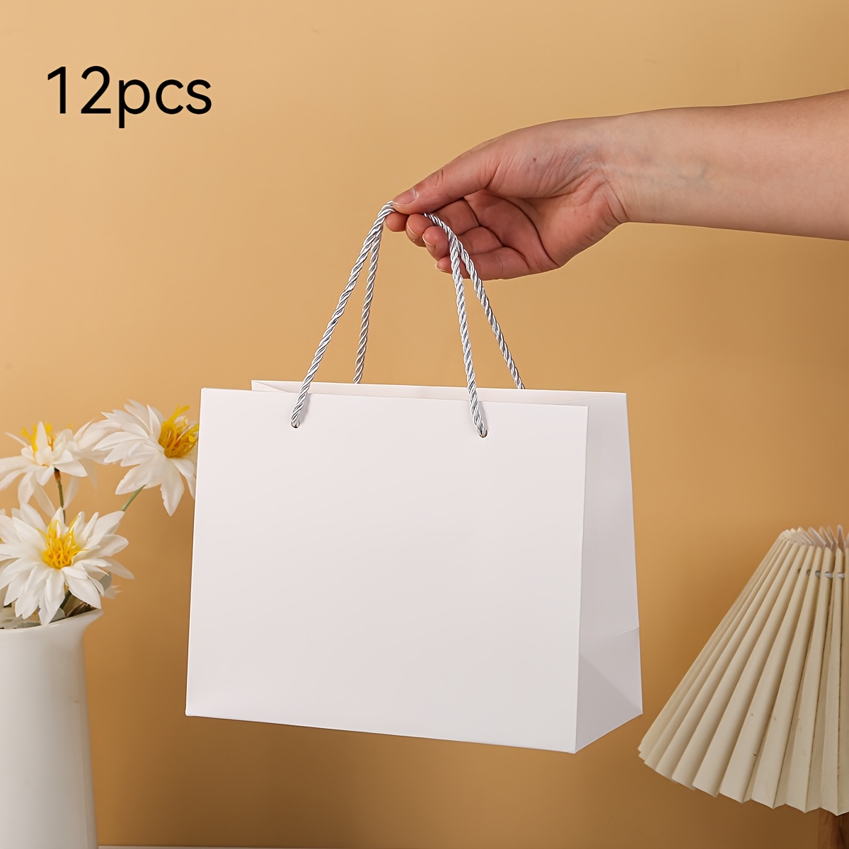 TEMU 12pcs Premium Simple White Card Carrying Bags Suitable For Wedding Favors, Anniversary Gifts, And Holiday Party Gift Packaging, Best For