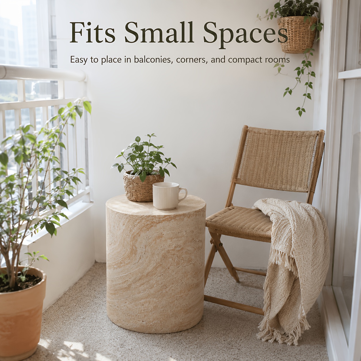 Modern Faux Marble Column Side Table, Minimalist Round Pedestal Coffee Table, Artistic Display Stand for Living Room & Hotel, Aesthetic Home Decor