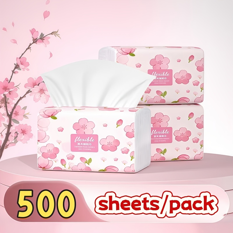 TEMU 500 Sheets Large Capacity 5-layer Thick Embossed Napkins - Natural Virgin Wood , High Absorbency & Durable For Kitchen, Bathroom, Home, Travel,