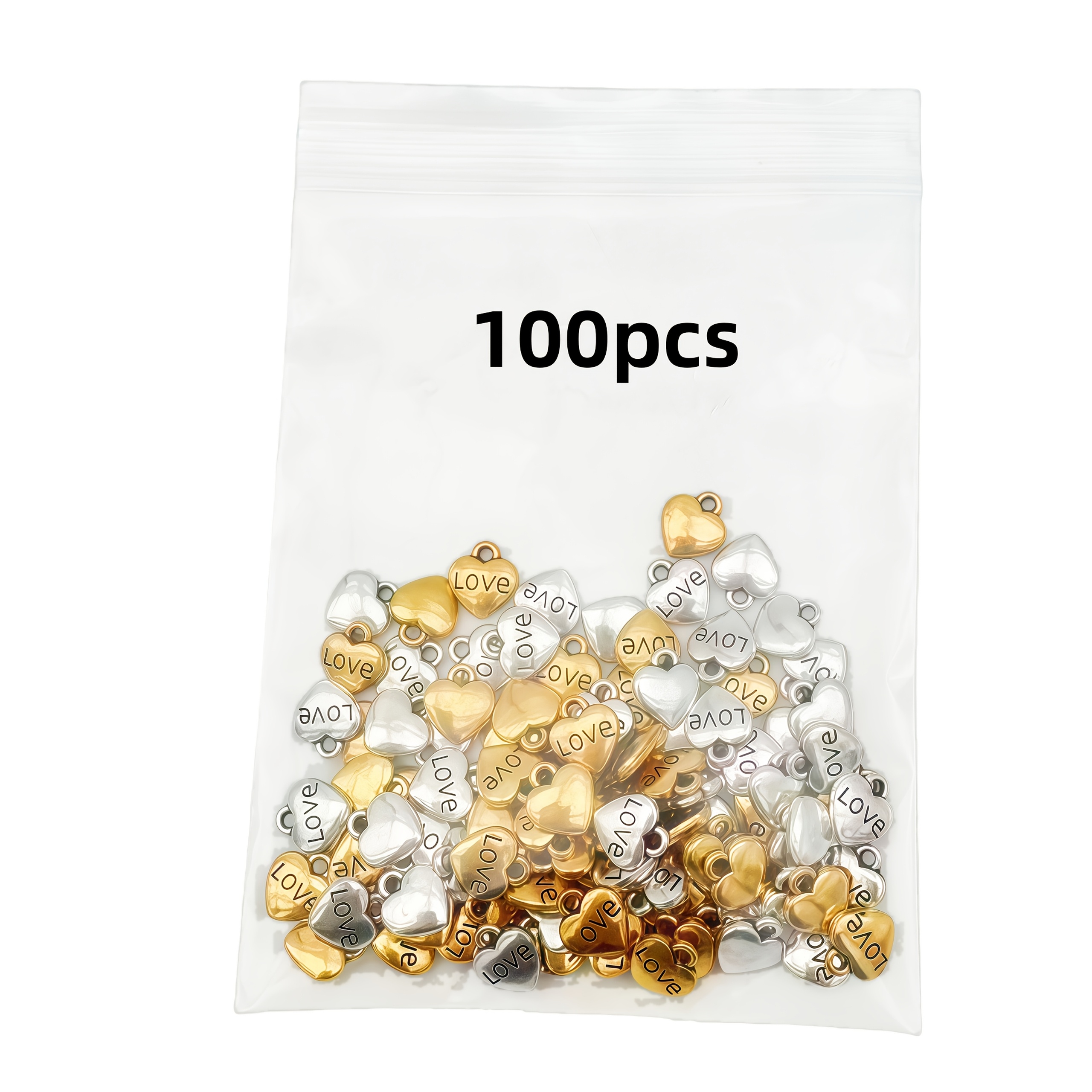 TEMU 100pcs Double-sided Love Pendant, Two-color Heart-shaped Pendant With Holes, Suitable For Diy Necklace Bracelet Jewelry Making.