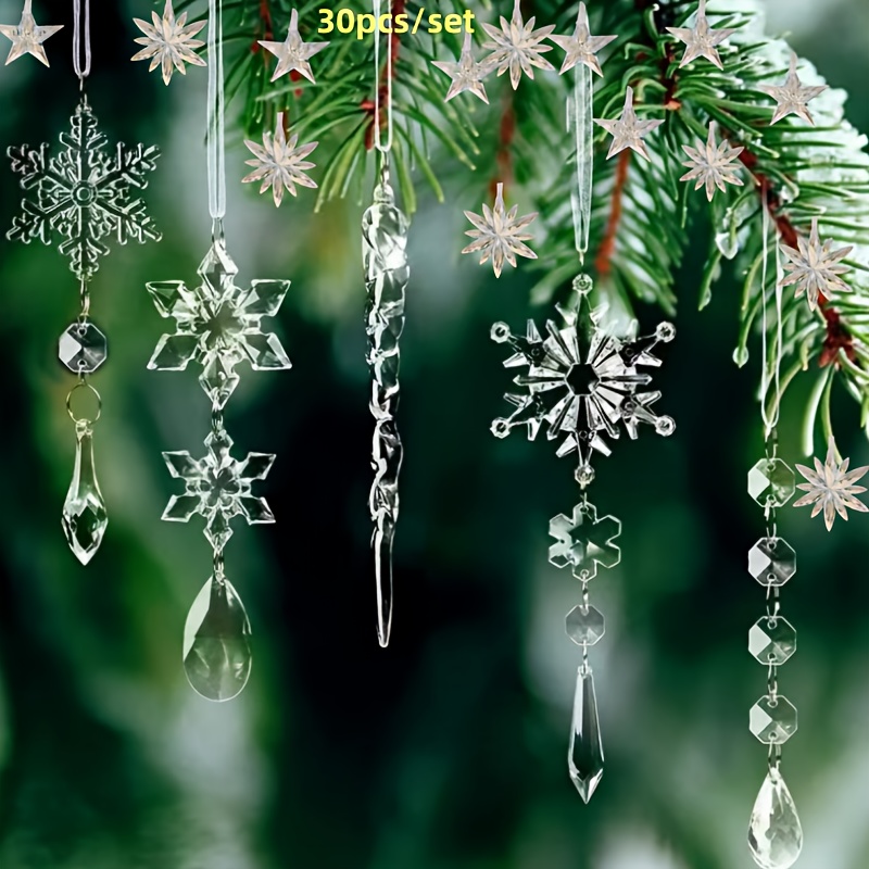 

30pcs Christmas Tree Decoration Crystal Ornaments, Hanging Acrylic Plastic Icicle Drops Christmas Ornaments For Christmas Tree Decoration Wedding Holiday Winter New Year Party Supplies