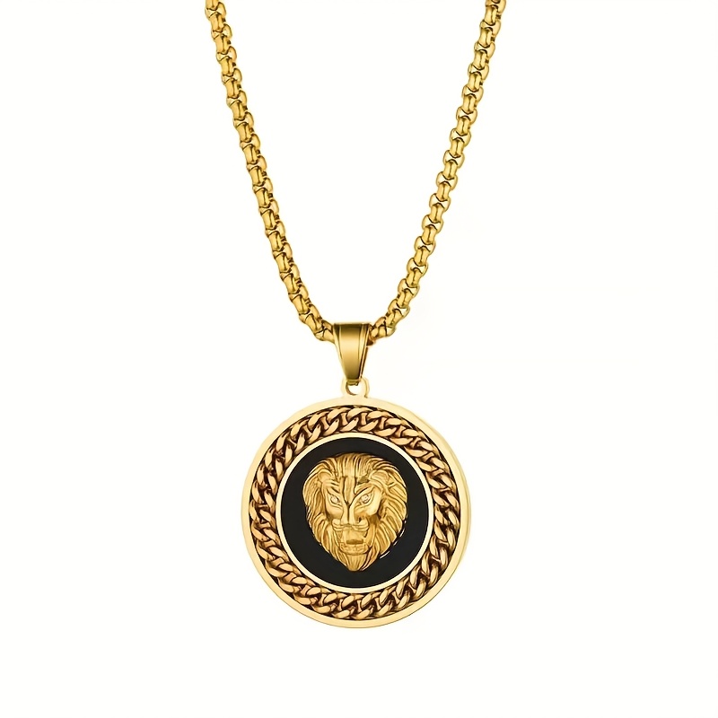 Image of A Luxurious And Domineering Round Head Pendant Necklace, Cuban Chain Decoration, Fashionable 's Jewellery Party Gift, Suitable For Daily Wear