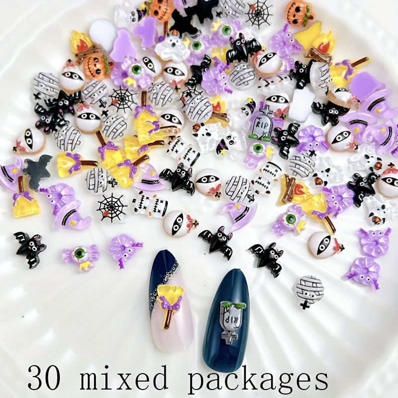 Dark-themed Cartoon Halloween Nail Art Additions