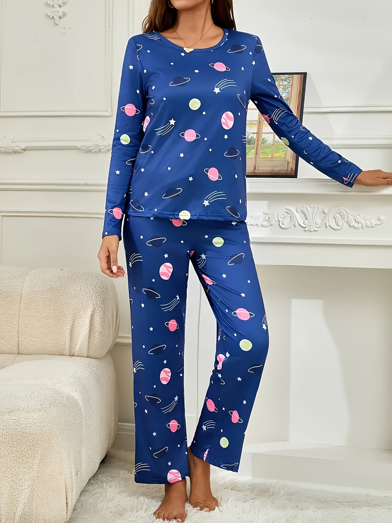 Heersan Pyjama Femme 2 Pièces Coton Été/Automne – Manches Courtes Col Rond Rayé, Pantalon Élastique S-XXL