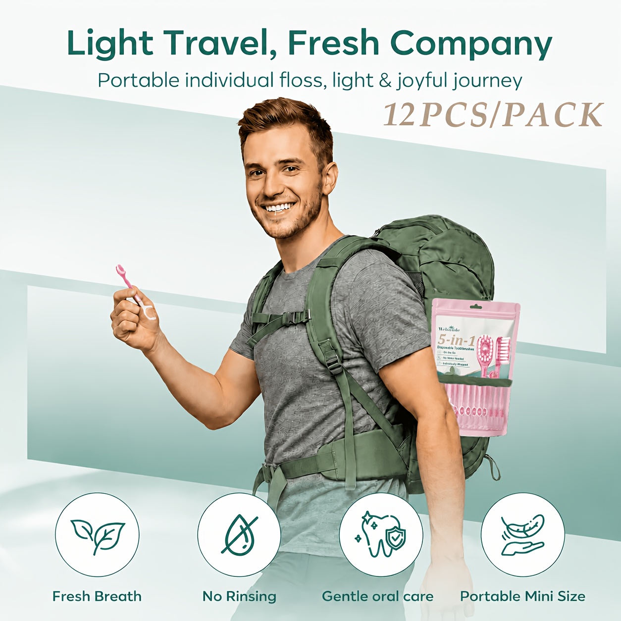12pcs 5-In-1 Peach Pop Beads Travel Toothbrush Set