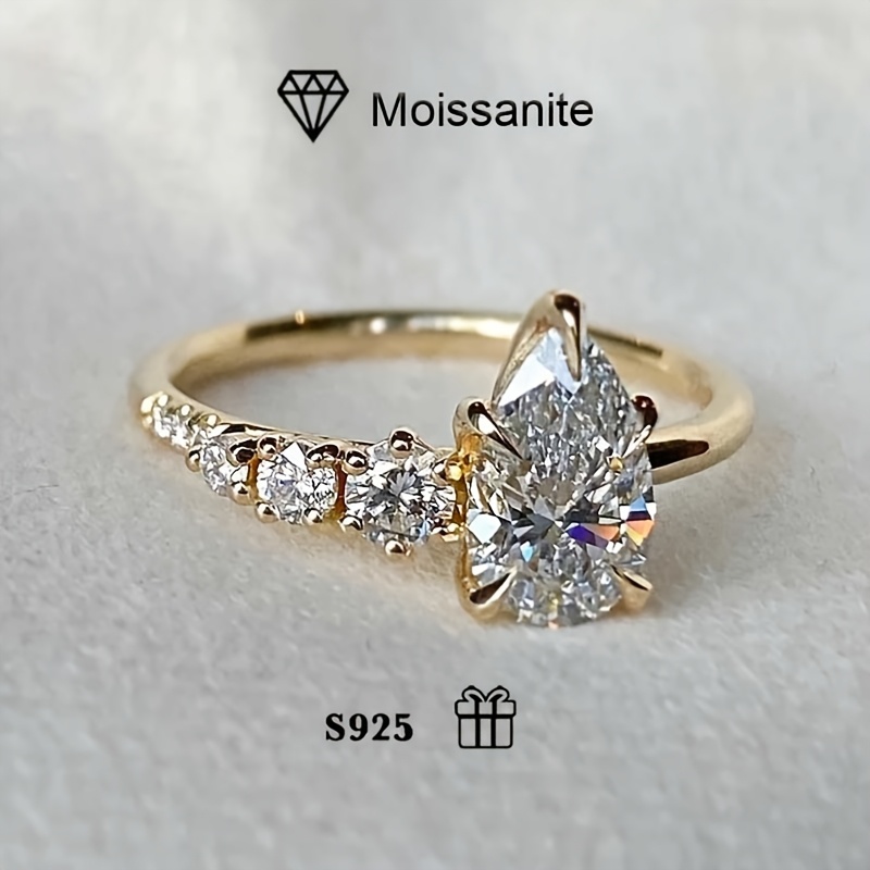 2ct Pear Moissanite Ring S925 Silver French Style