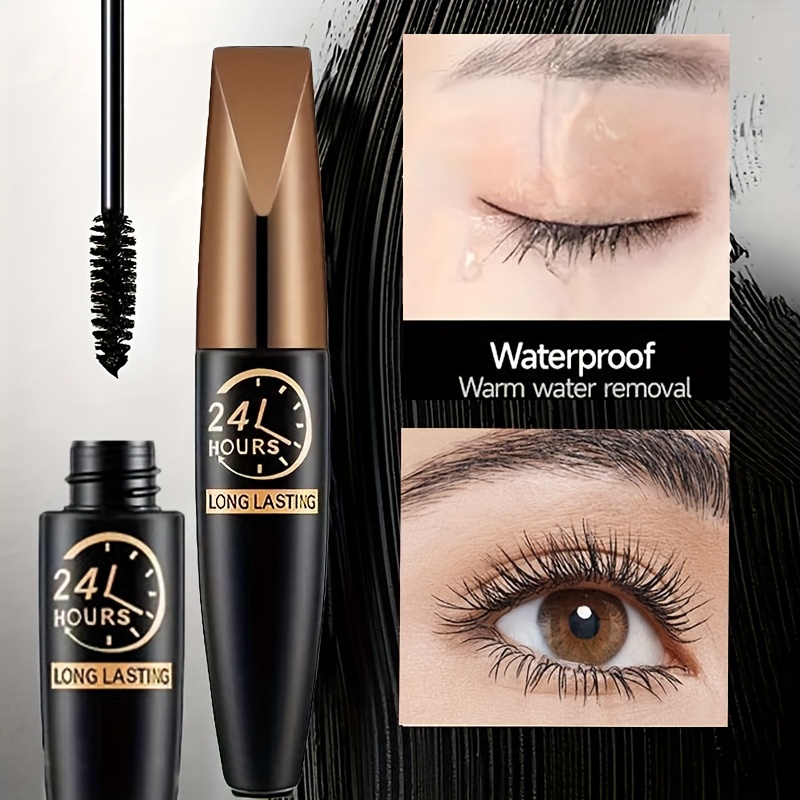 2pcs Waterproof Black Fiber Mascara with Eyelash Curler, Long-Wearing, Volumizing, No Clump, Smooth Application