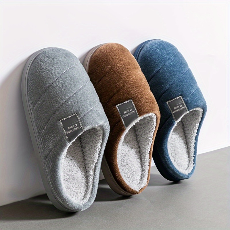 

Velvet Slippers - Soft, Warm Indoor House Shoes With Non-slip Tpr Sole, Quilted Design, In Gray, Brown, Blue - Comfortable Footwear