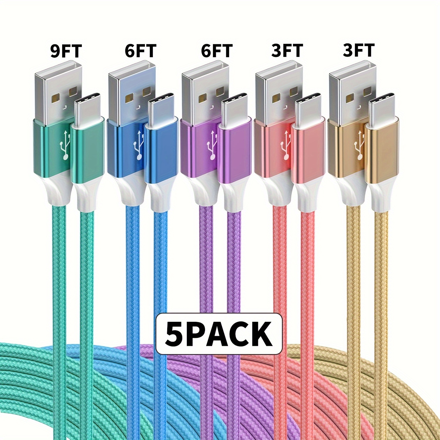 Image of 2/3/5-pack Usb-c Charging Cable High Speed Transfer Data Cable Fast Charging Nylon Braided Cord Compatible With 20 10 Huawei Andriod Type-c Smartphone