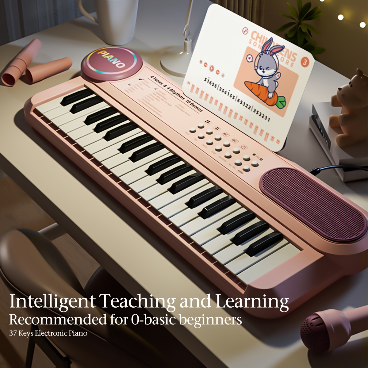 1pc keyboard piano with microphone and music stand 37 key portable learning instrument abs multicolor ideal for beginners early music education gift for boys and girls halloween and christmas details 1