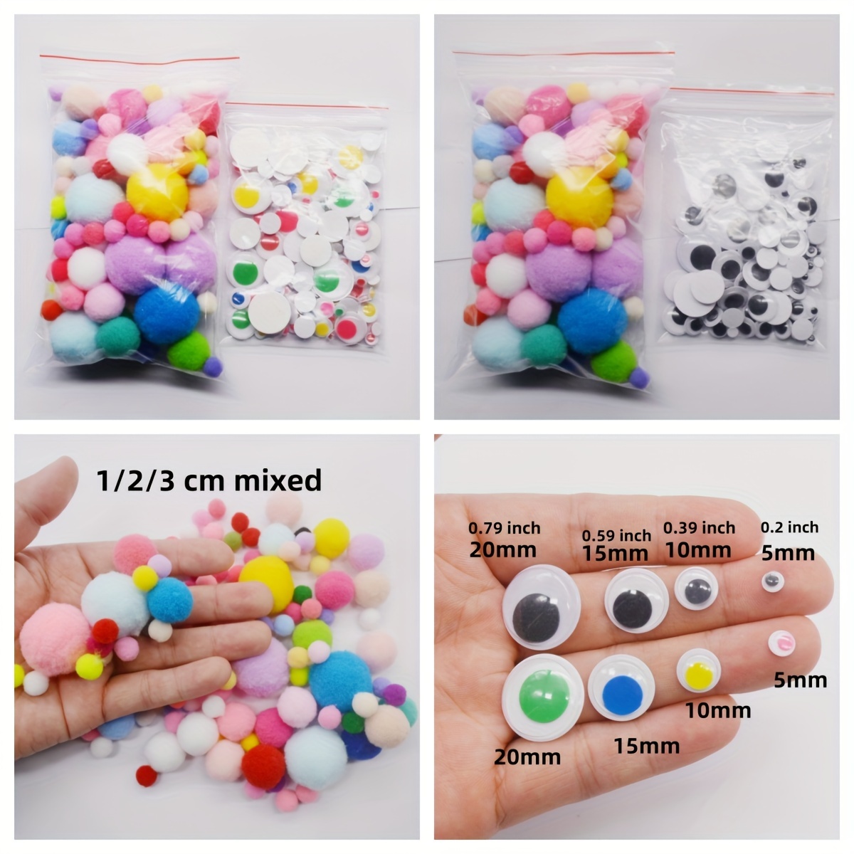 

200pcs Diy Kit: Assorted & Pom -adhesive - For Projects